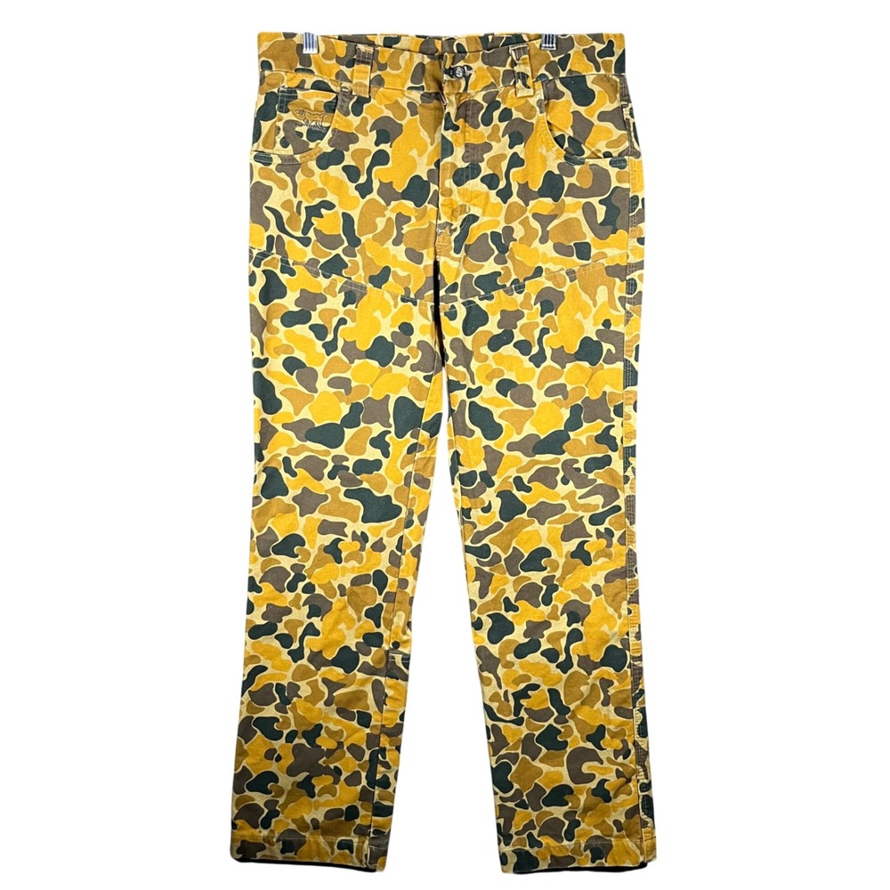Kevin's Plantation Duck Camo Hunting Pants Mens 34 Yellow Tan Double Knee Canvas